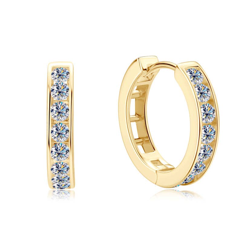 Moissanite Dainty Gold Hoop Earrings in 925 Sterling Silver: Silver