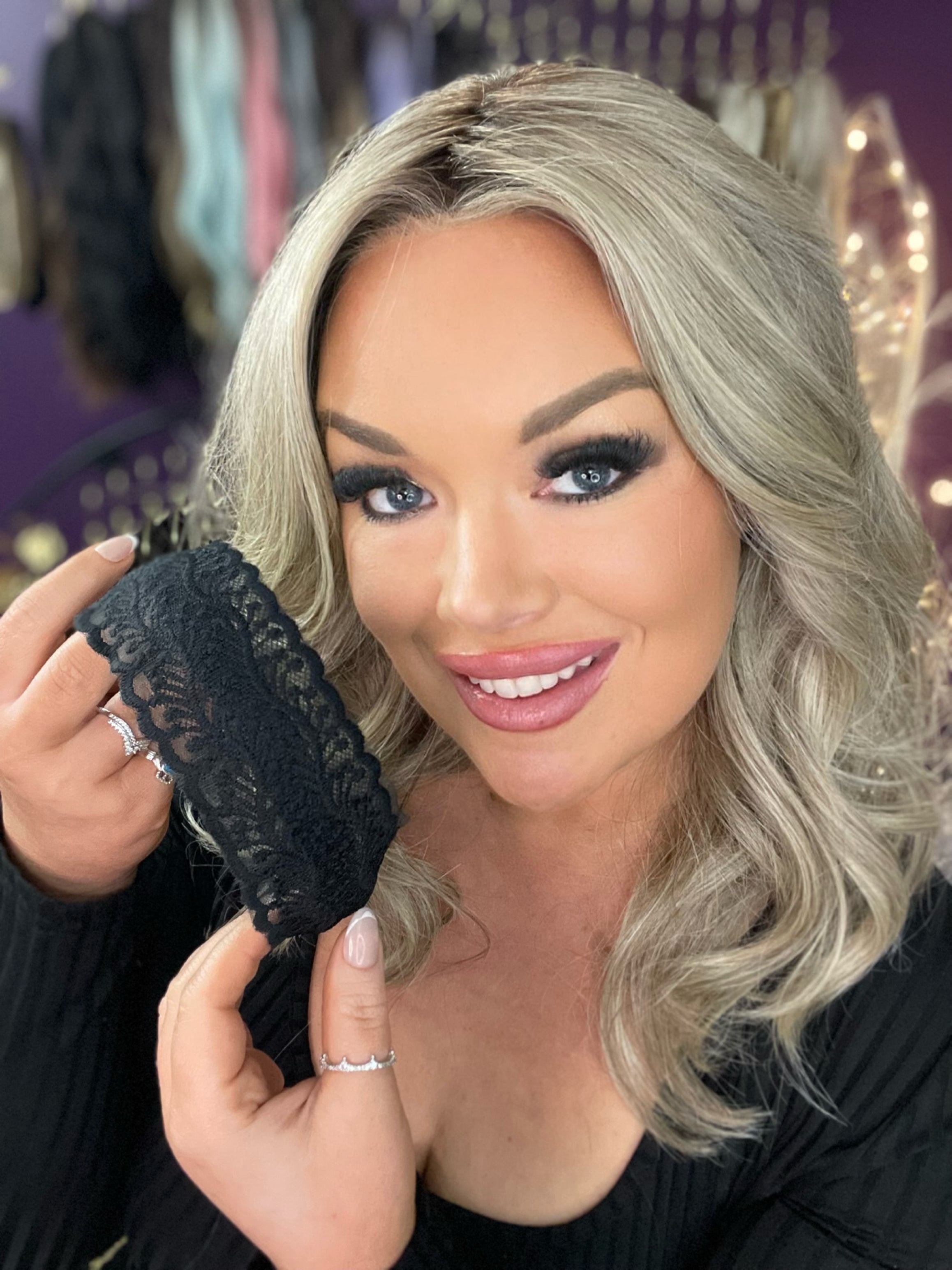 Diadema de tela con encaje negro -A116 LW3