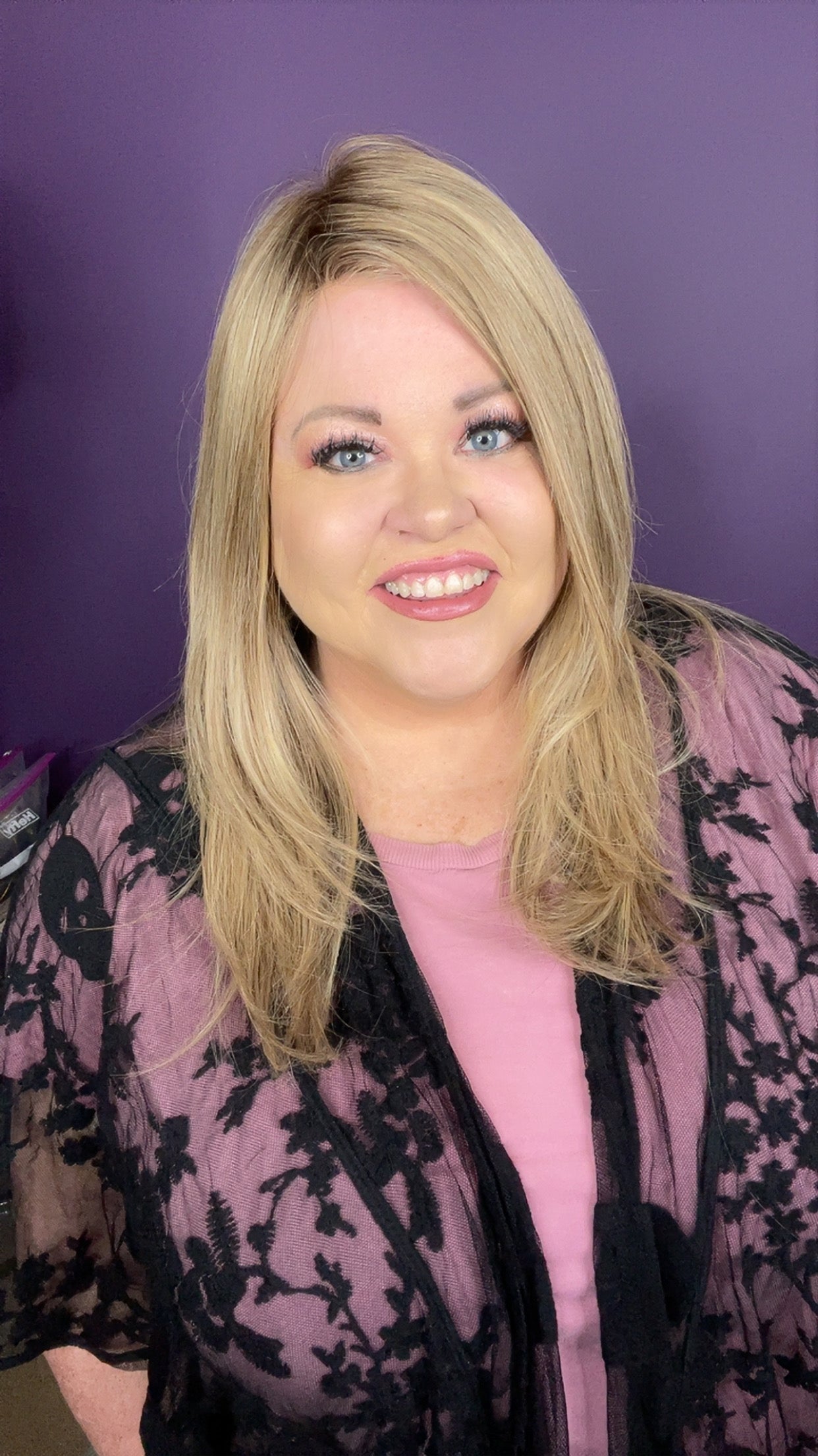 Human Hair Wig 1007 24" Hand-Tied Rooted Blonde Blend