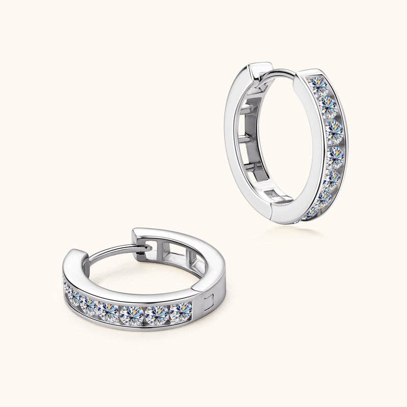 Moissanite Dainty Gold Hoop Earrings in 925 Sterling Silver: Silver