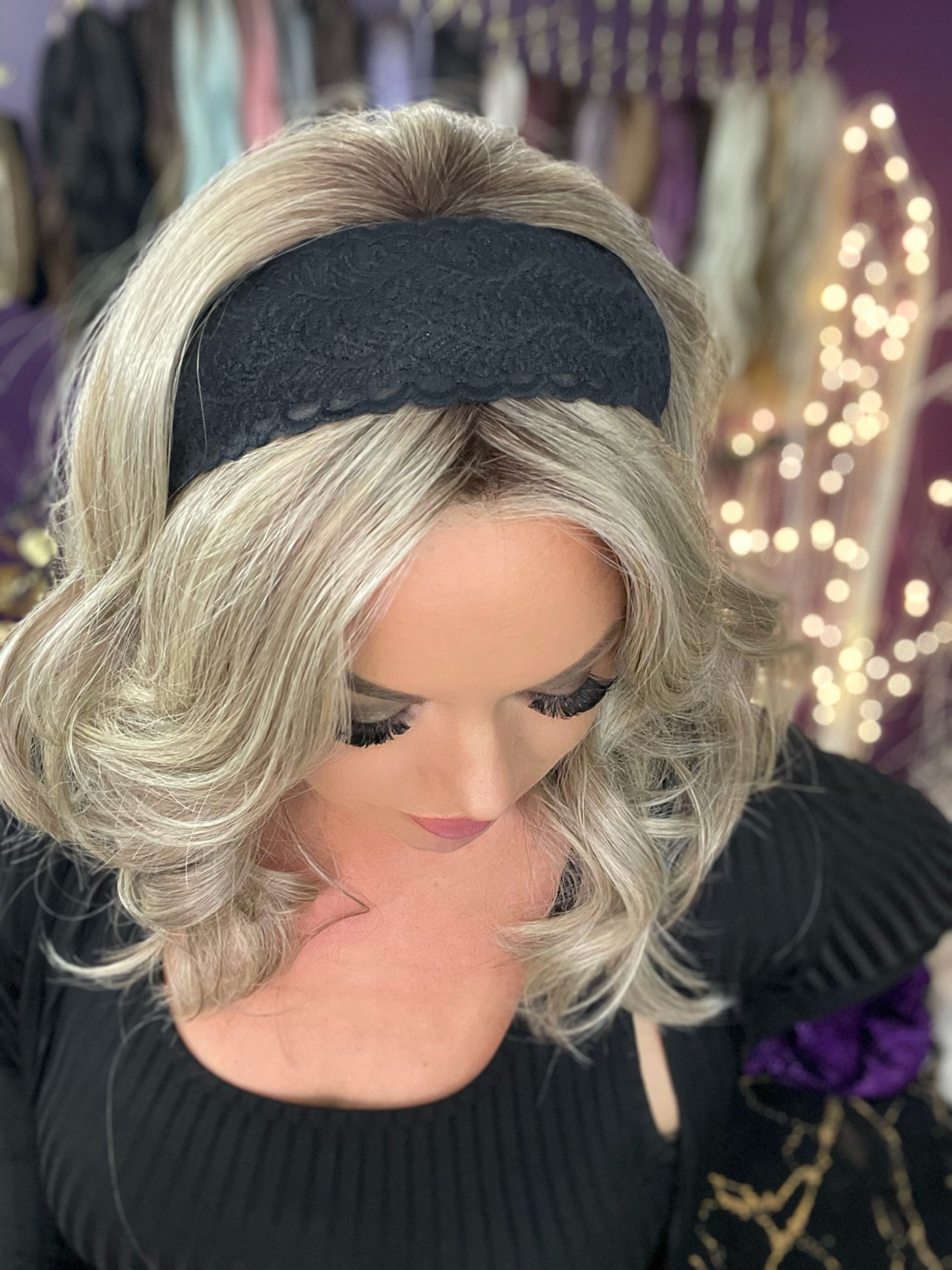 Diadema de tela con encaje negro -A116 LW3