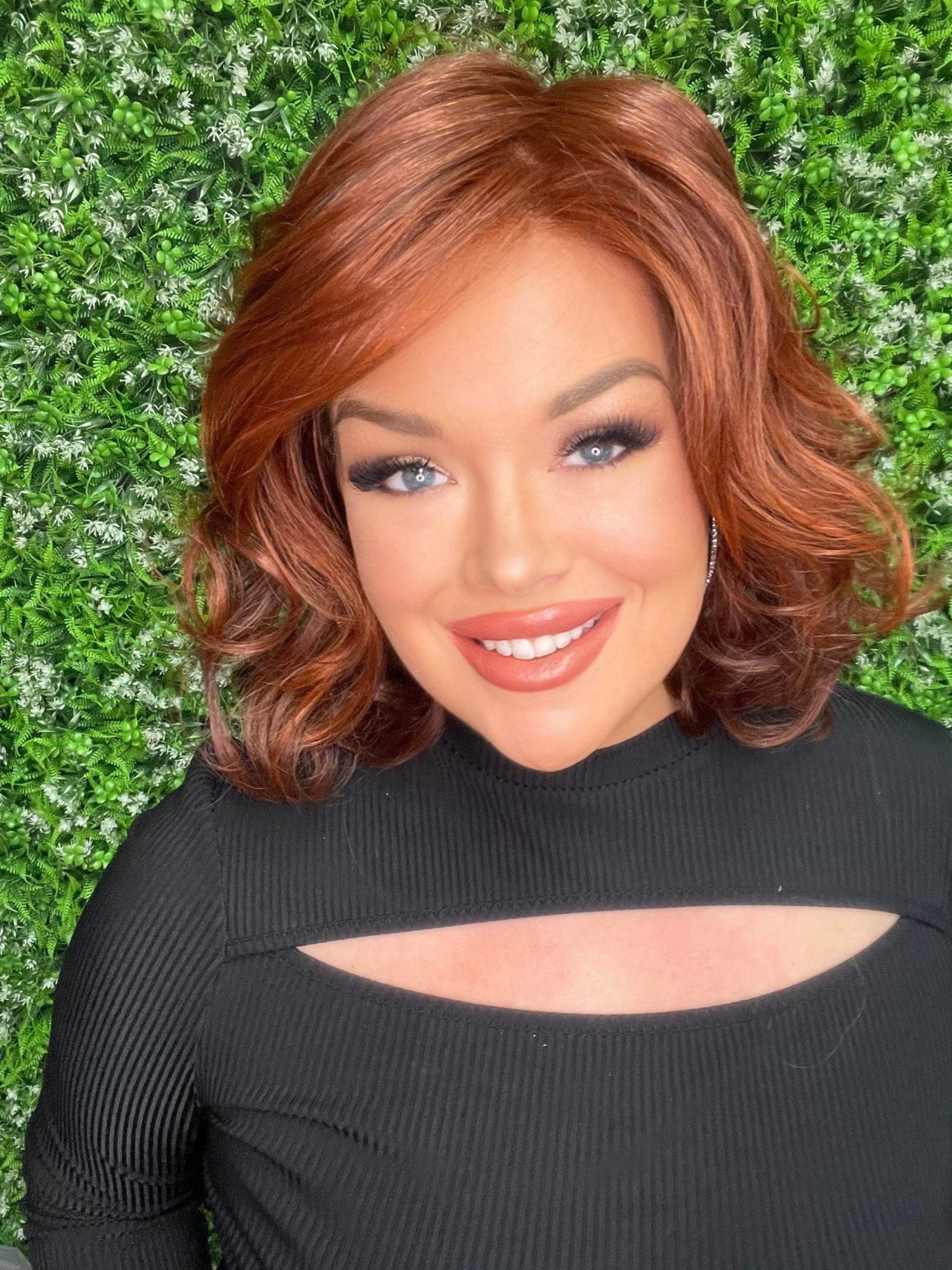 NATALIE – Luxury Wig by Chic Lifestyle Shown in Cayenne Red.