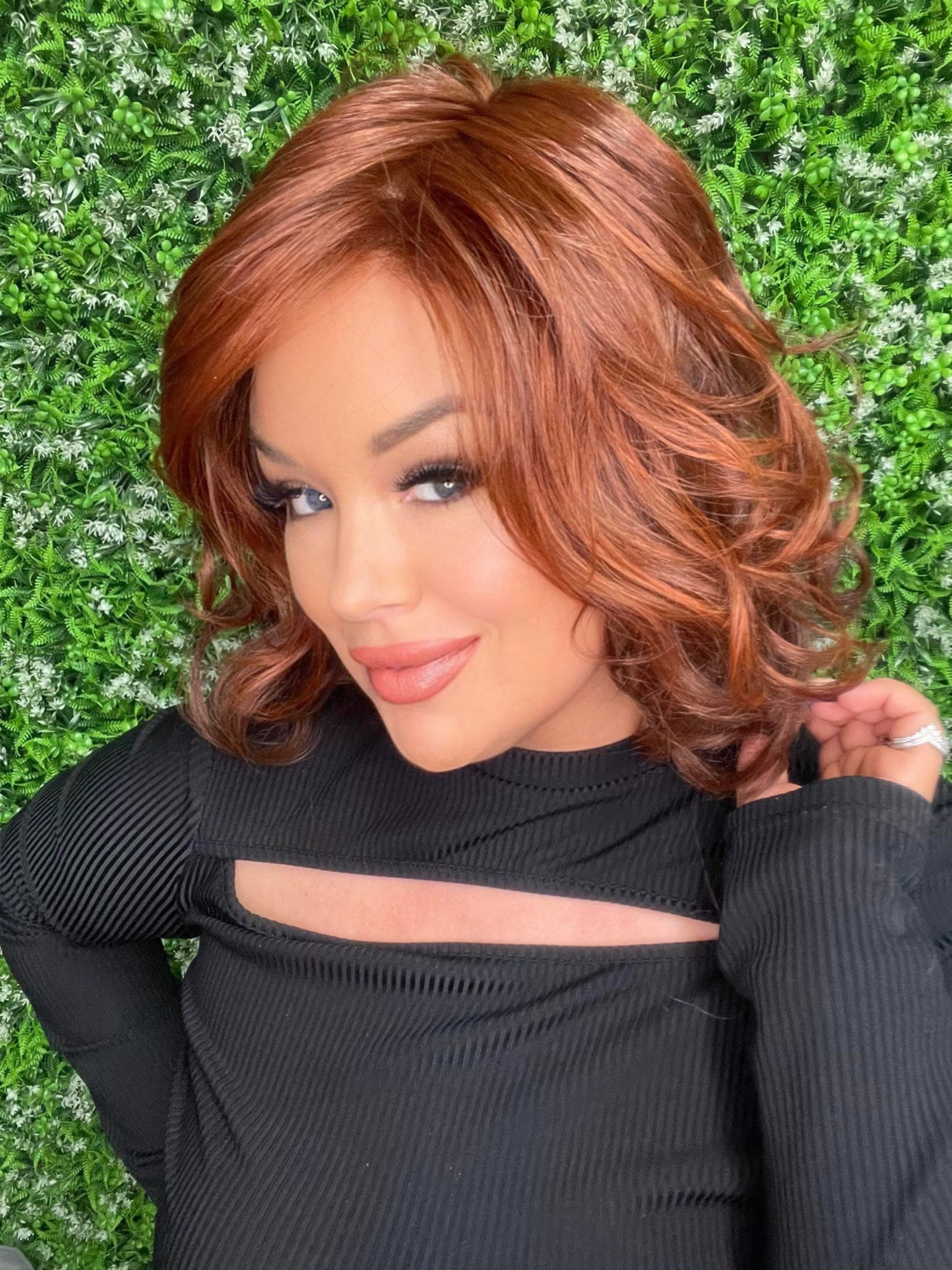 NATALIE – Luxury Wig by Chic Lifestyle Shown in Cayenne Red.
