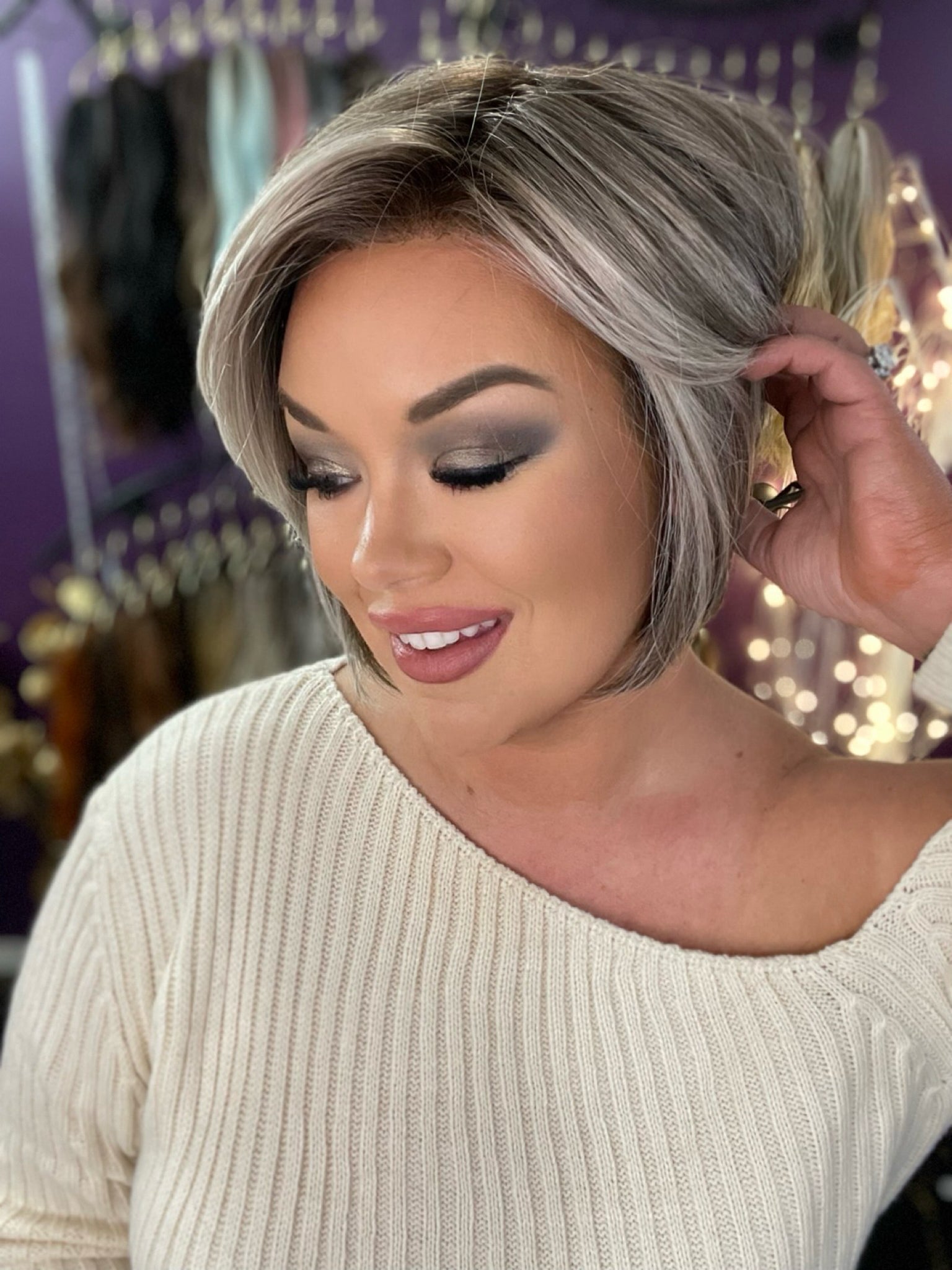 Nevaeh – Luxury Wig by Chic Lifestyle Shown in Silver Fox.