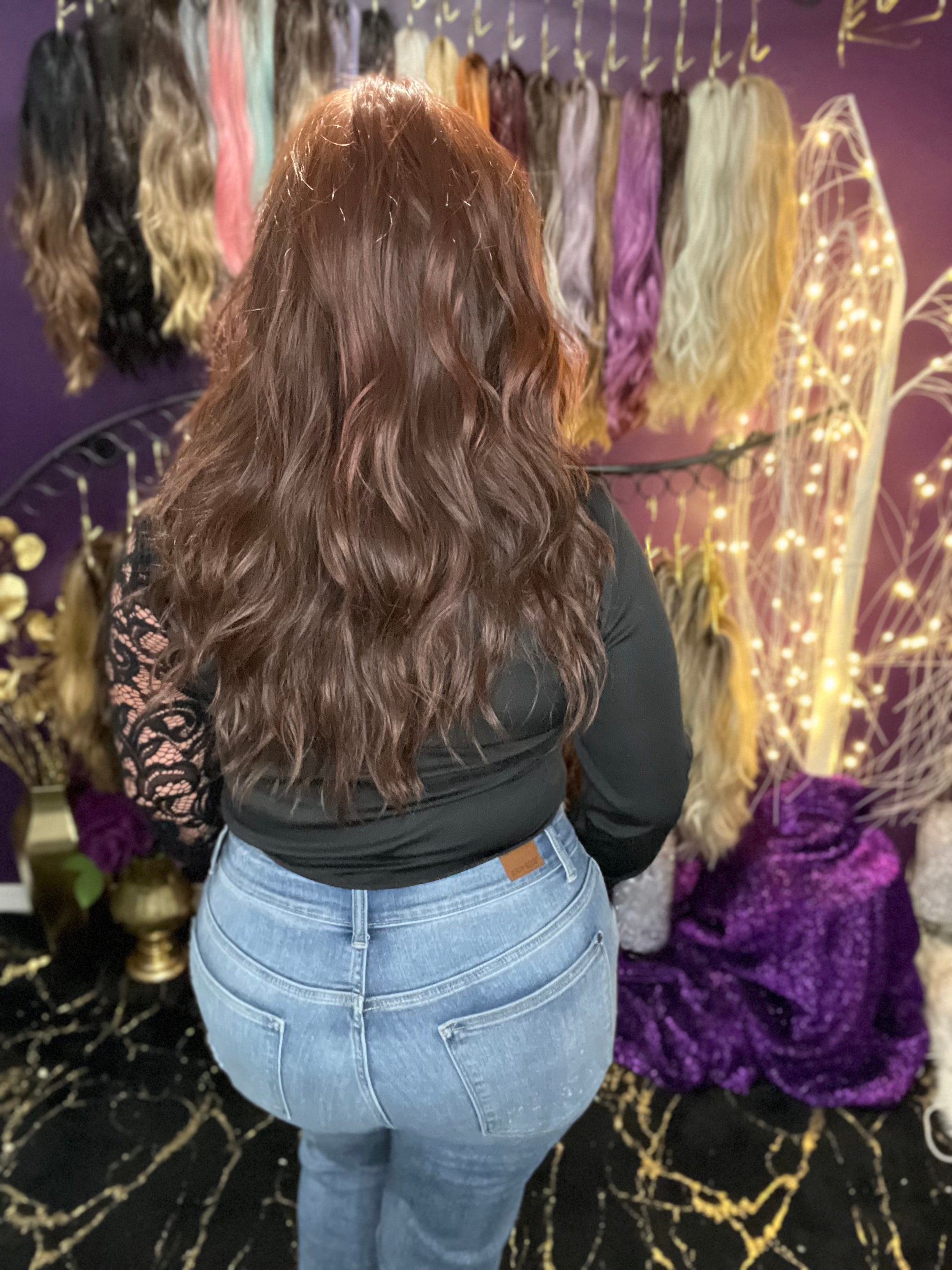 THEA – Luxury Wig by Chic Lifestyle Shown in Dark Cherry.