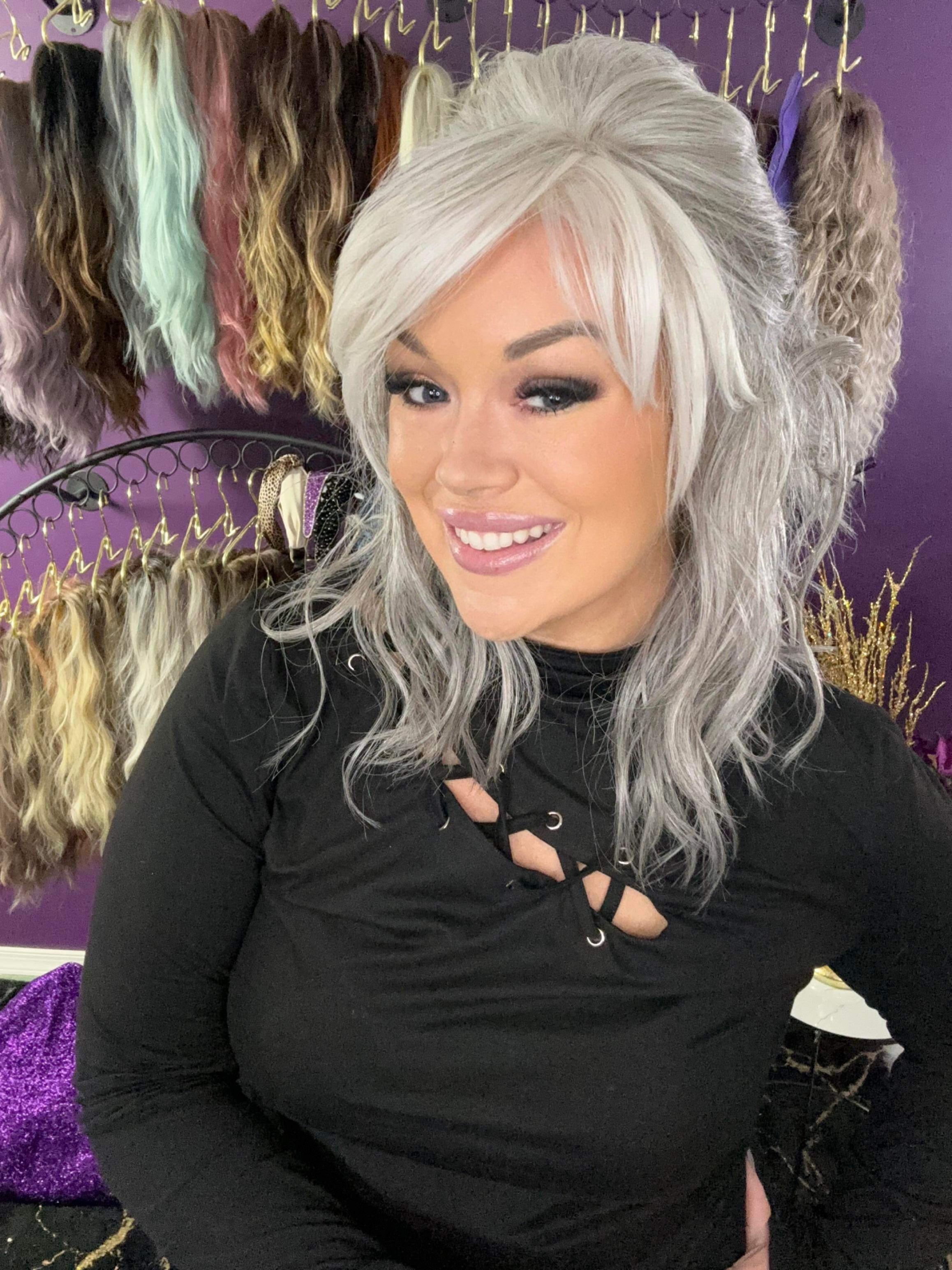 TINA – Luxury Wig by Chic Lifestyle Shown in Gradient Grey.