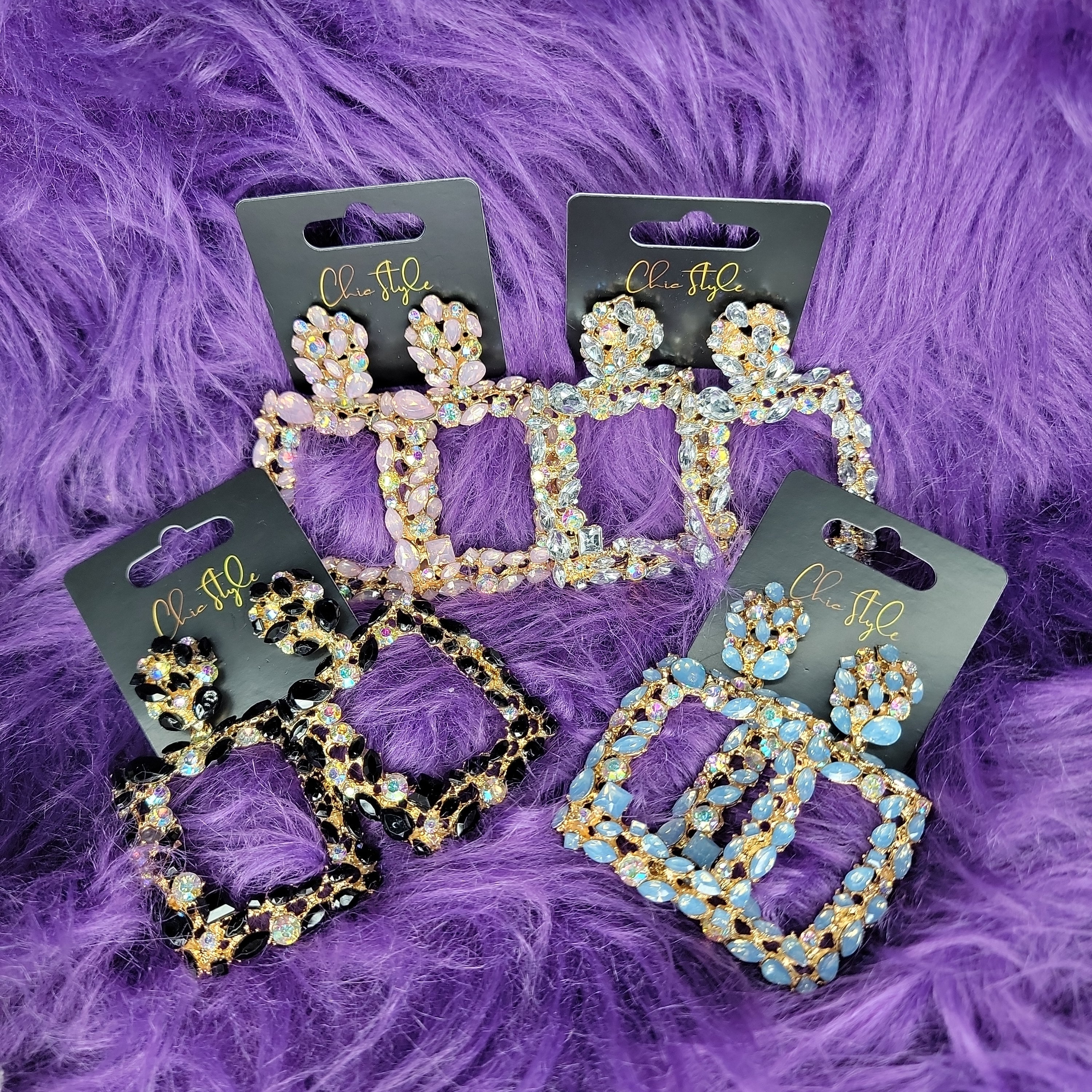Square Rhinestone Encrusted Drop Earrings 7101