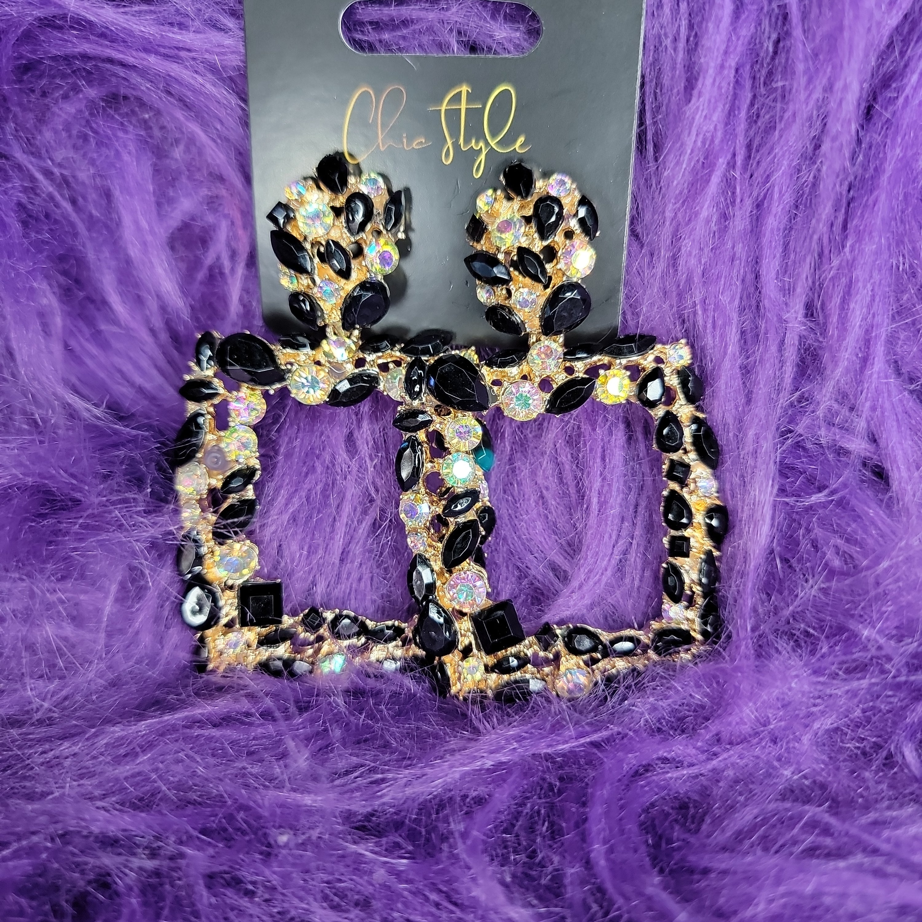 Square Rhinestone Encrusted Drop Earrings 7101