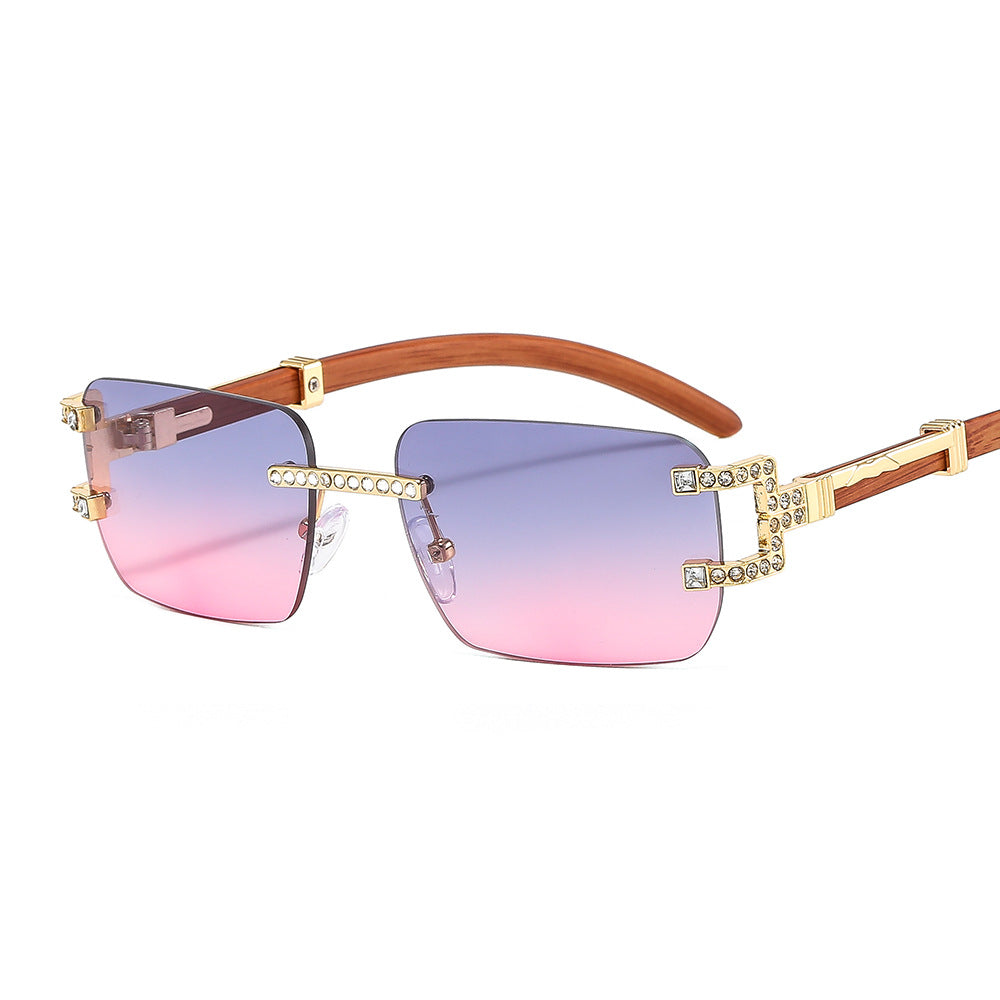 Rimless Small Square Crystal Sunglasses 7000