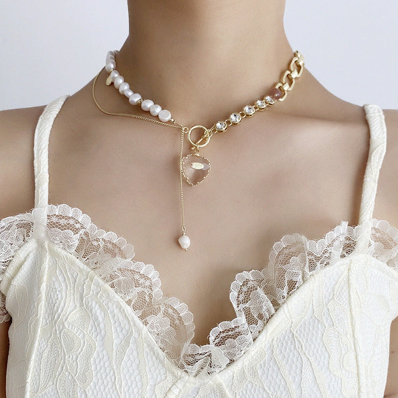 Pearl and Rhinestone Heart Pendant 7167
