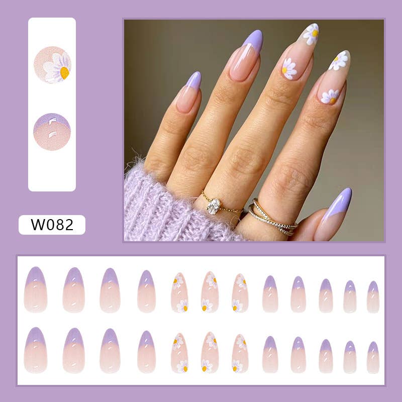 Purple and Flowers - Nails A79