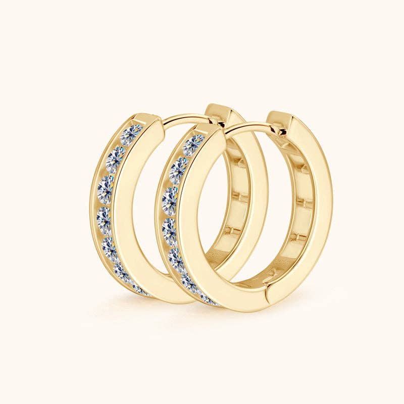 Moissanite Dainty Gold Hoop Earrings in 925 Sterling Silver: Silver
