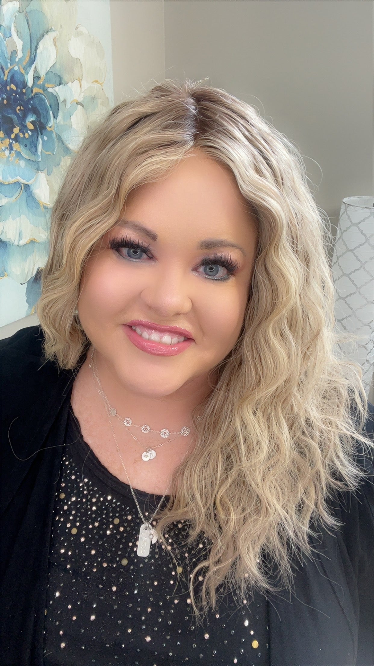 Human Hair Wig 1007 24" Hand-Tied Rooted Blonde Blend