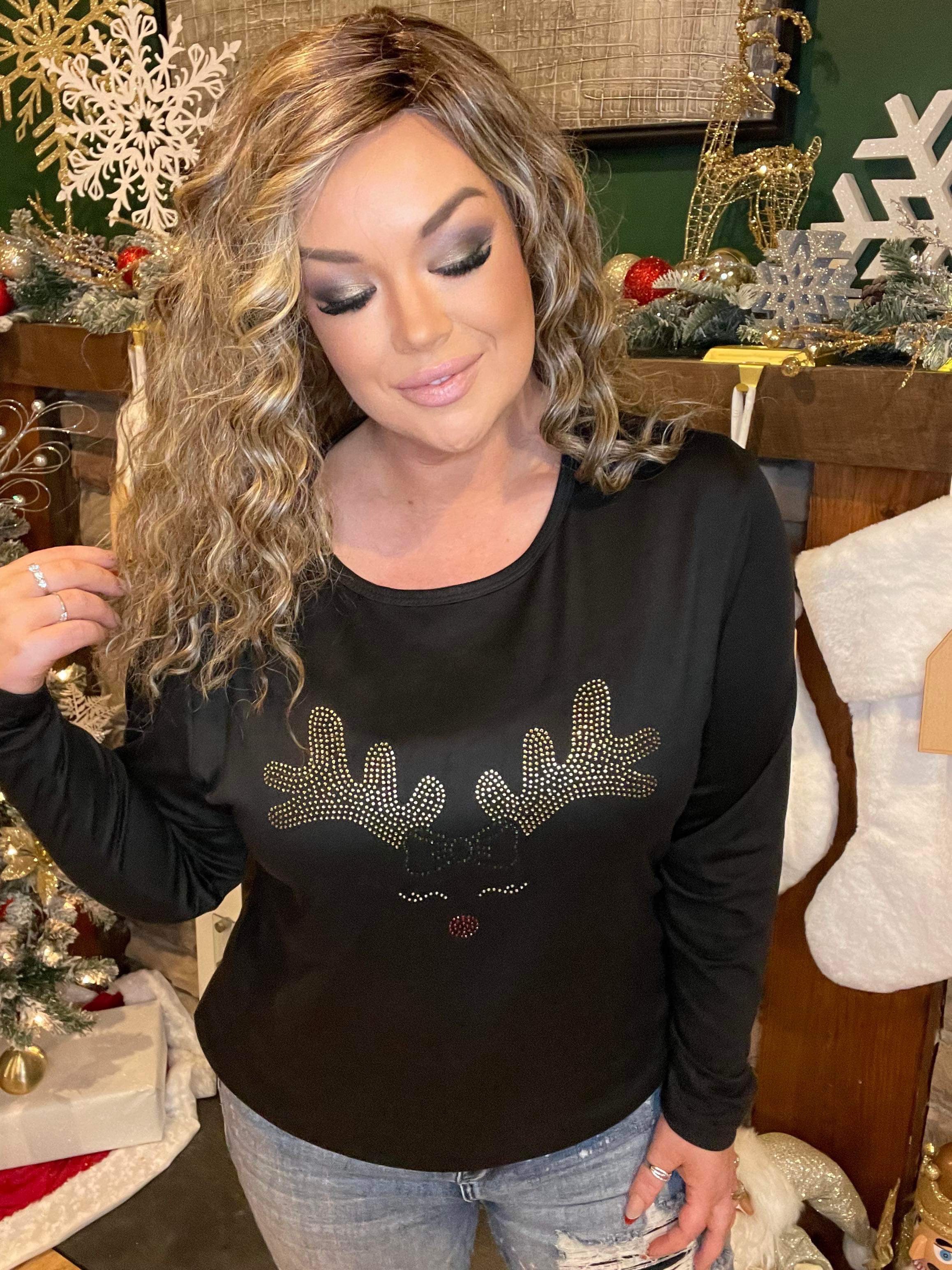 Rhinestone Reindeer Plus-Size Top  AKL -411  ships 14 days
