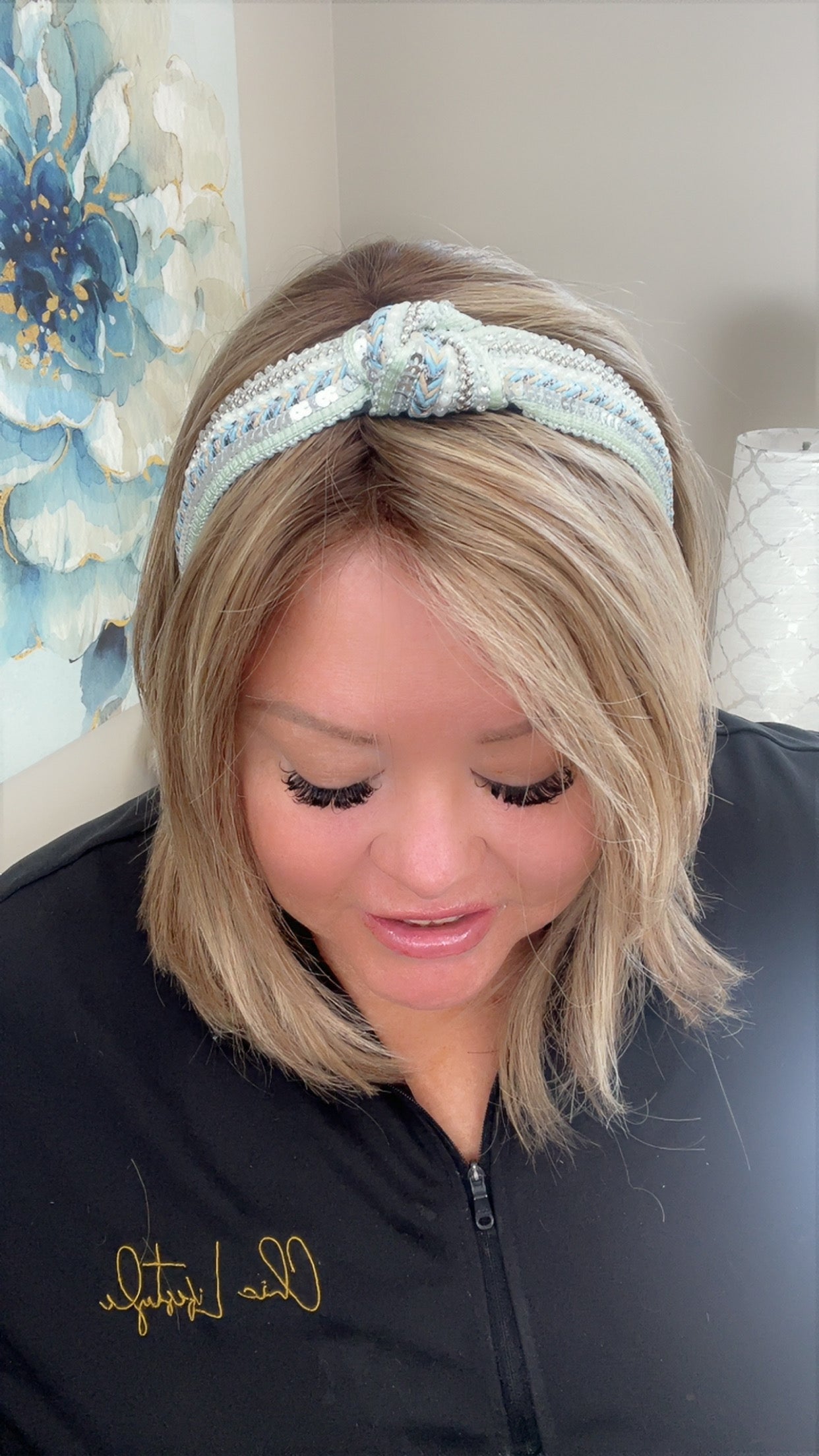 Diadema con nudo bohemio y brillante en azul Tiffany LW3 A158