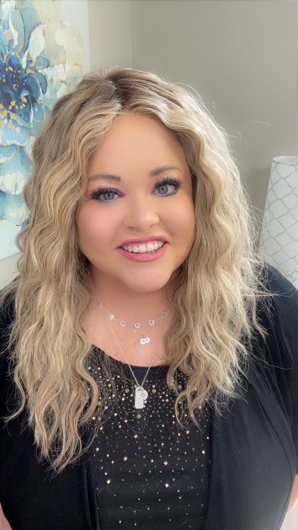 Human Hair Wig 1007 24" Hand-Tied Rooted Blonde Blend