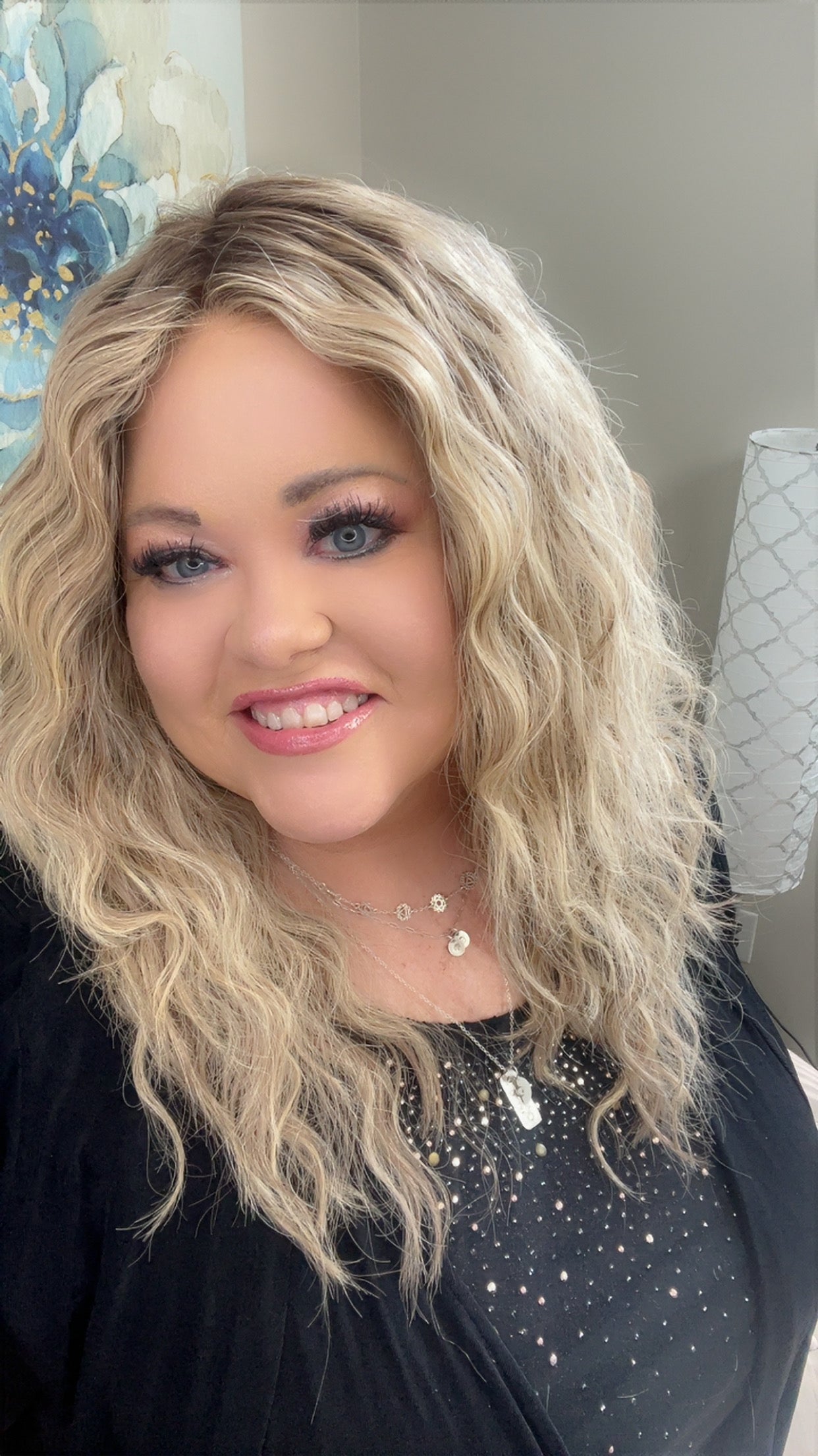 Human Hair Wig 1007 24" Hand-Tied Rooted Blonde Blend