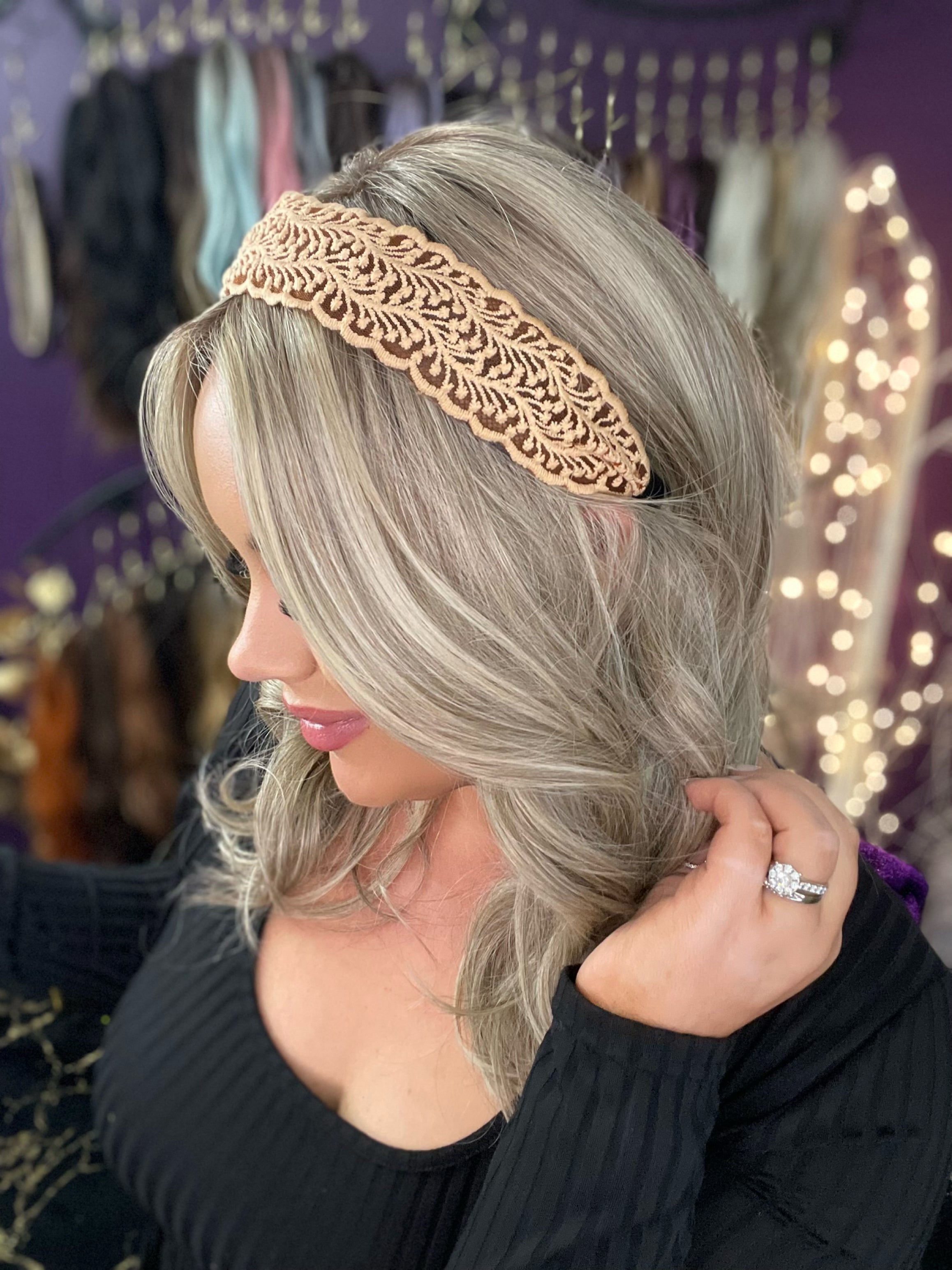 Fabric Lace Headband Brown-A116