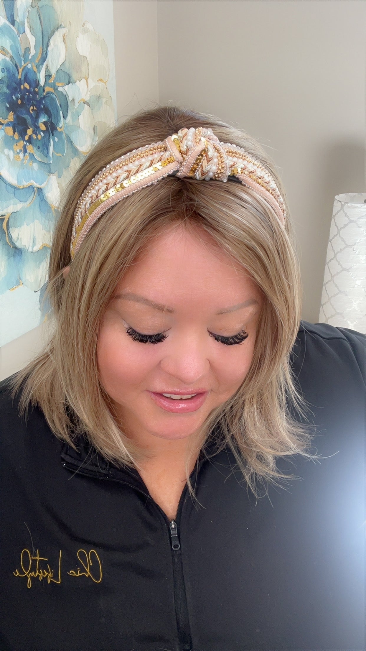 Diadema con nudo bohemio y brillante en rosa pastel LW3 A159