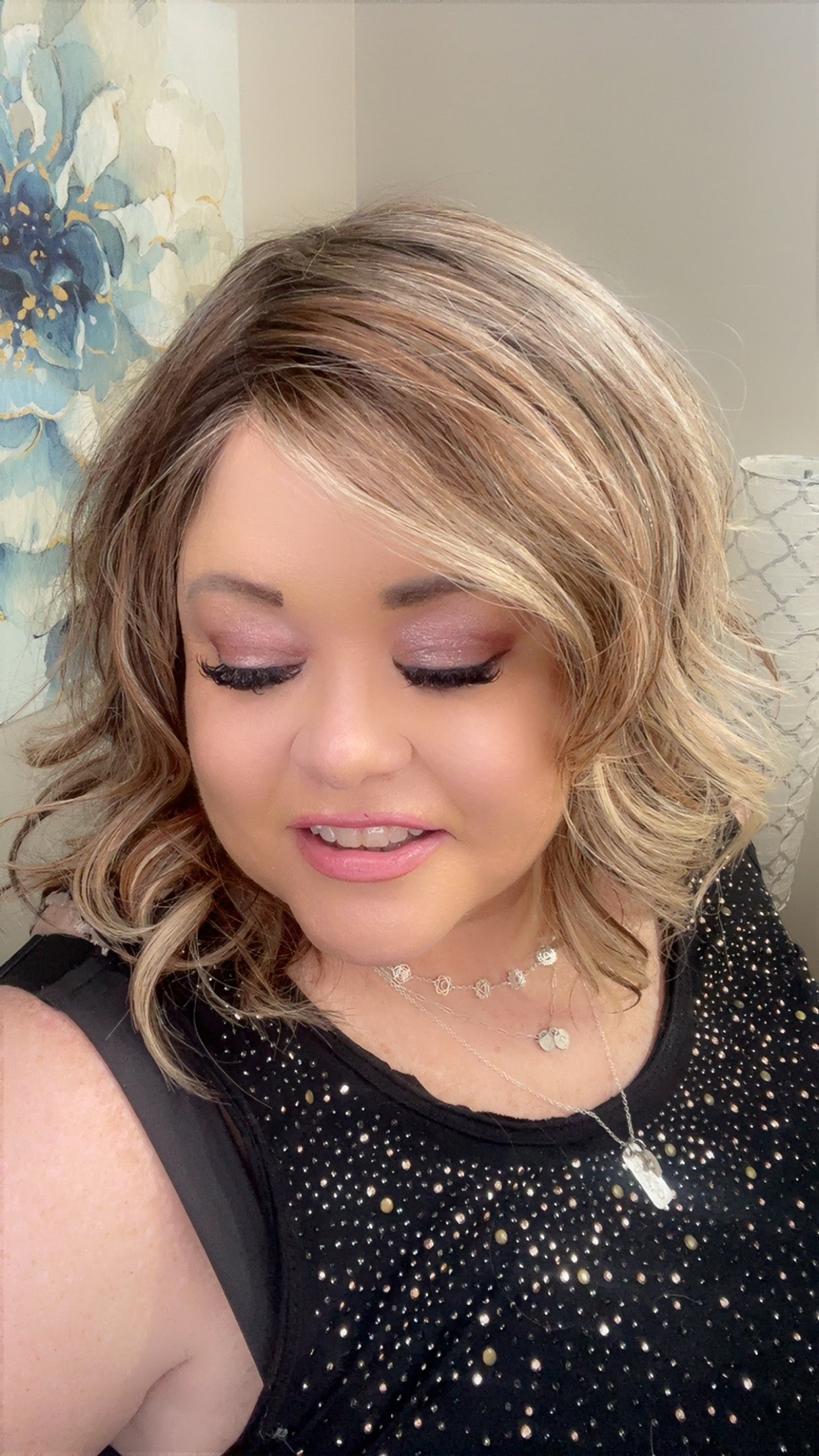 Human Hair Wig 1006 16" Hand-Tied Light Brown with Blonde Blend