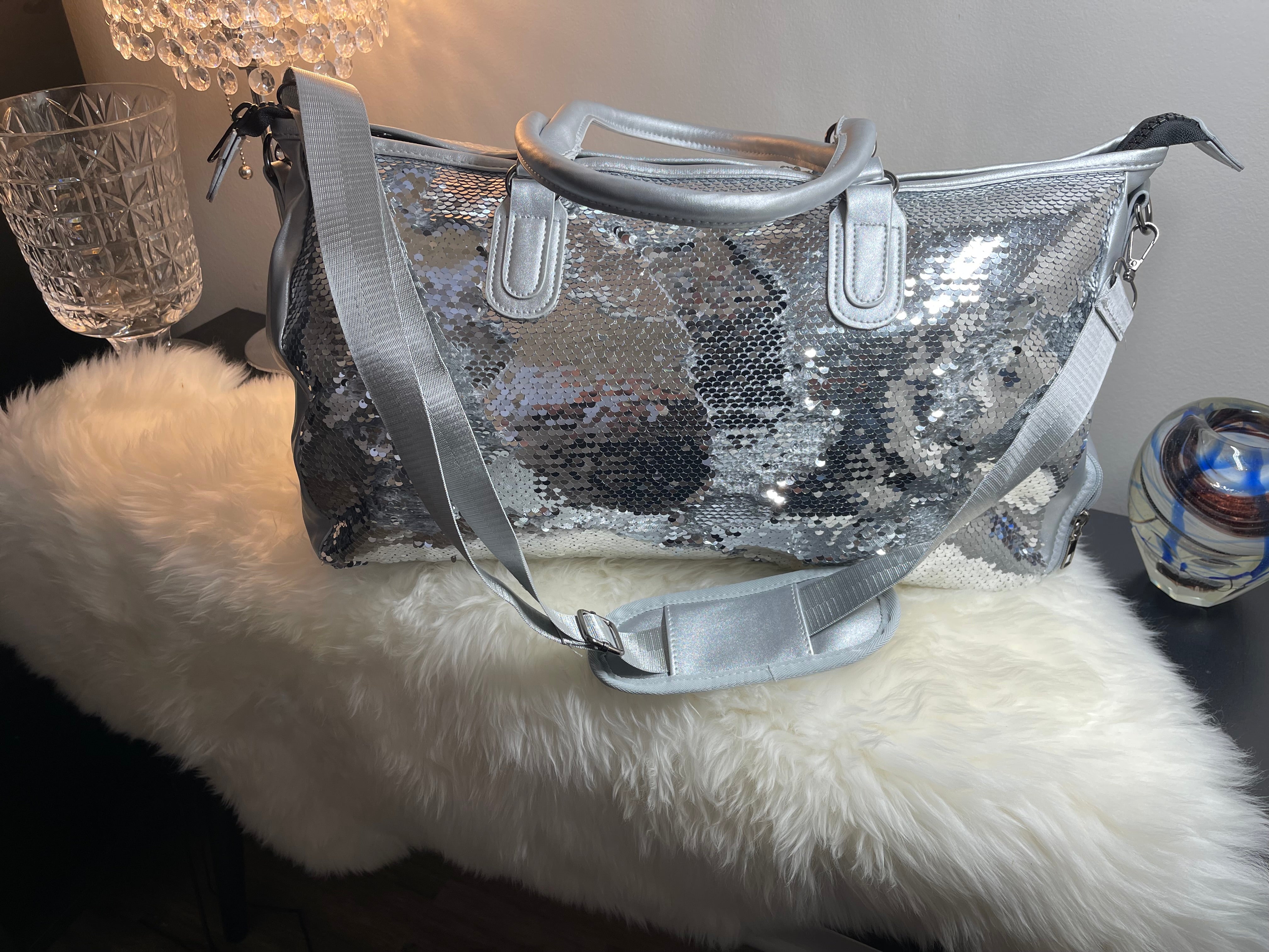 Bolso de mano plateado elegante con lentejuelas LW3 A192