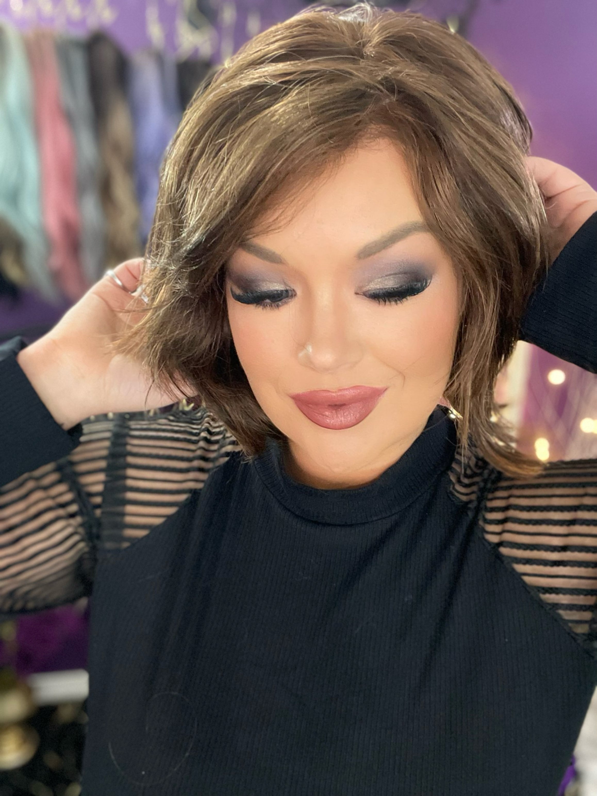CHARLIE – Luxury Wig by Chic Lifestyle Shown in Cherrywood.