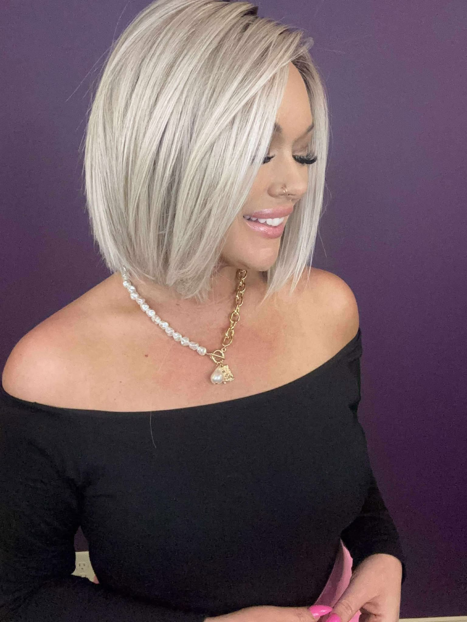 Gabby – Luxury Wig by Chic Lifestyle Shown in Frosted Blonde.