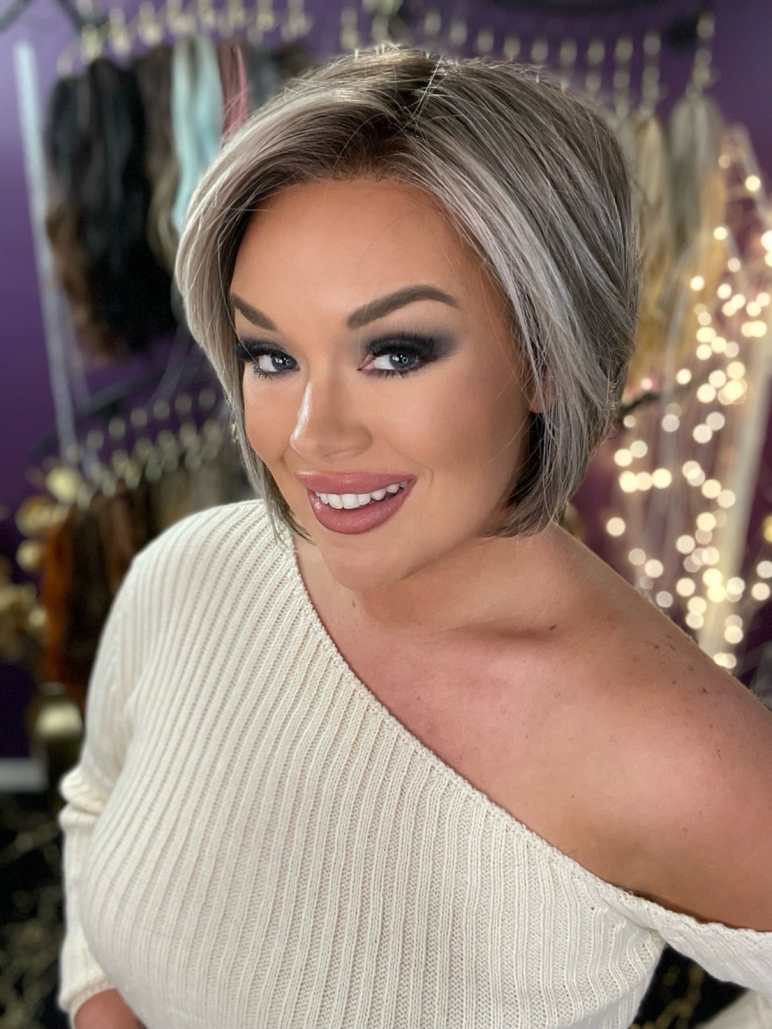 Nevaeh – Luxury Wig by Chic Lifestyle Shown in Silver Fox.