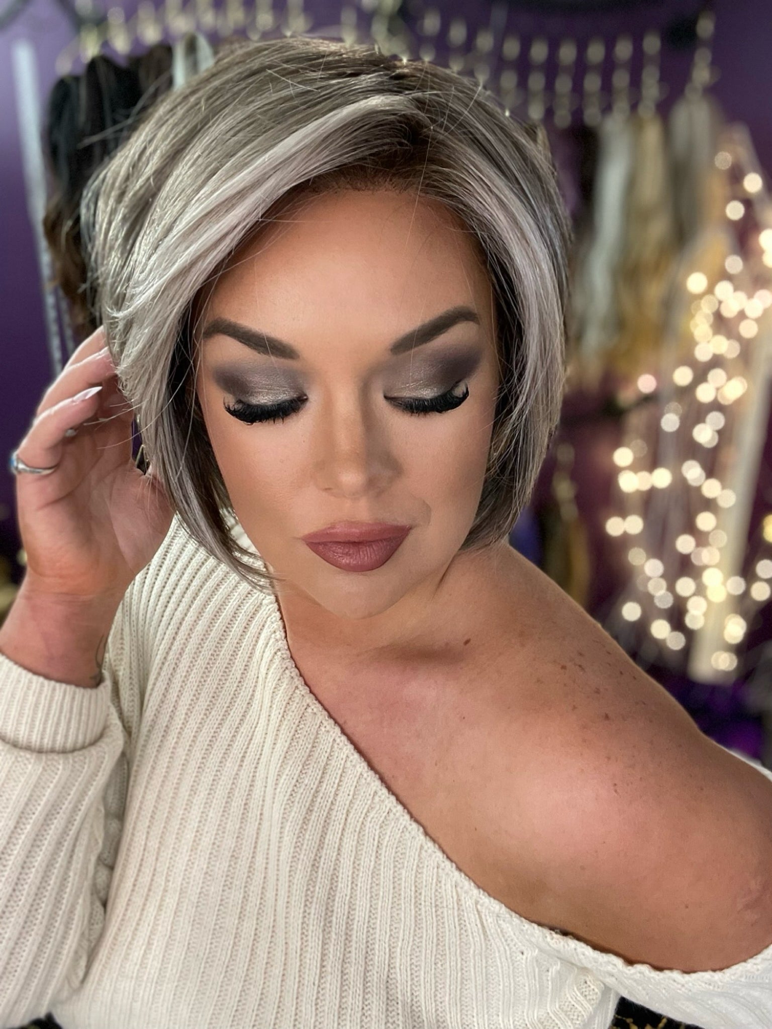 Nevaeh – Luxury Wig by Chic Lifestyle Shown in Silver Fox.