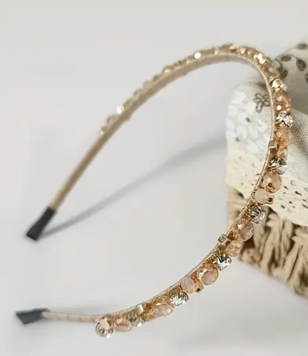 ⭐ Diadema con cuentas de cristal ORO CHAMPÁN LW3 A169