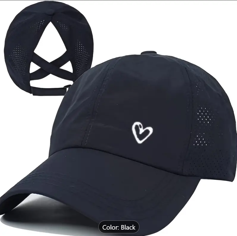 Gorra de béisbol con cola de caballo y corazón NEGRA LW3 A173