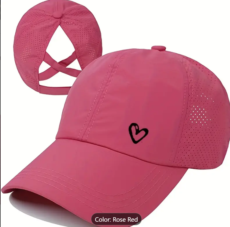 Gorra de béisbol con cola de caballo y corazón rosa LW3 A175