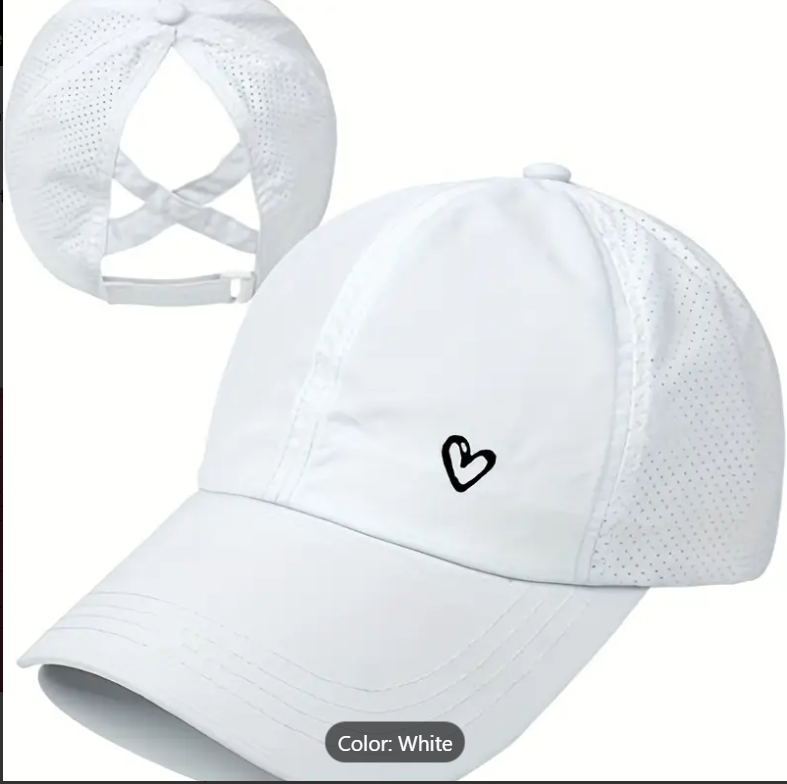 Gorra de béisbol con cola de caballo y corazón BLANCA LW3 A174
