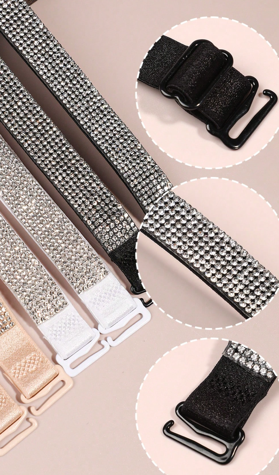 Bling Bra Straps, Black, White or Cream