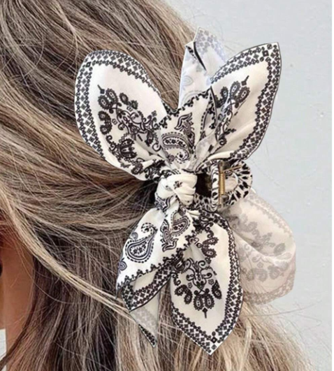 Diadema de tela con lazo y bufanda de cachemira blanca LW3 A185