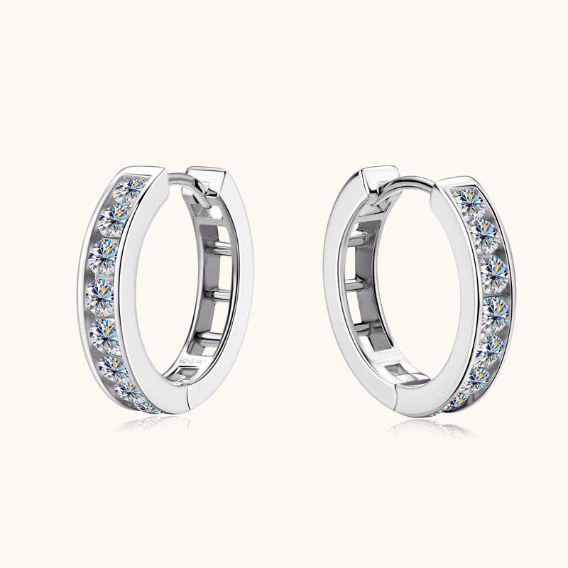 Moissanite Dainty Gold Hoop Earrings in 925 Sterling Silver: Silver