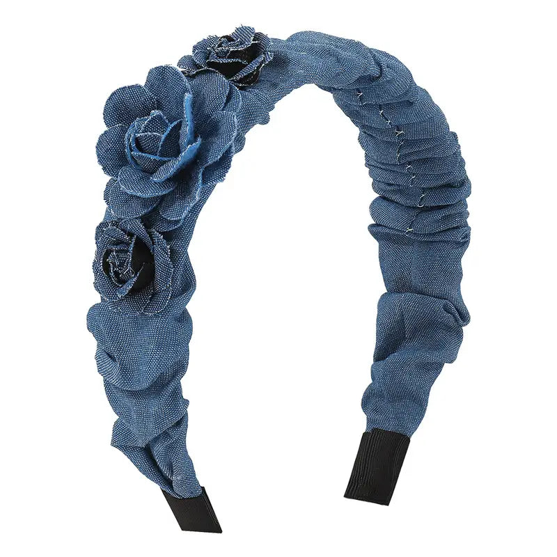 Denim Rose Headband Dark Blue --A144