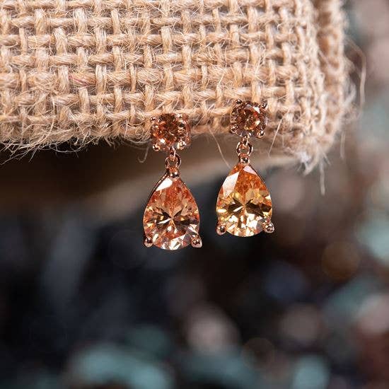 K234 Teardrop Stud Drop Earrings - Rose Gold