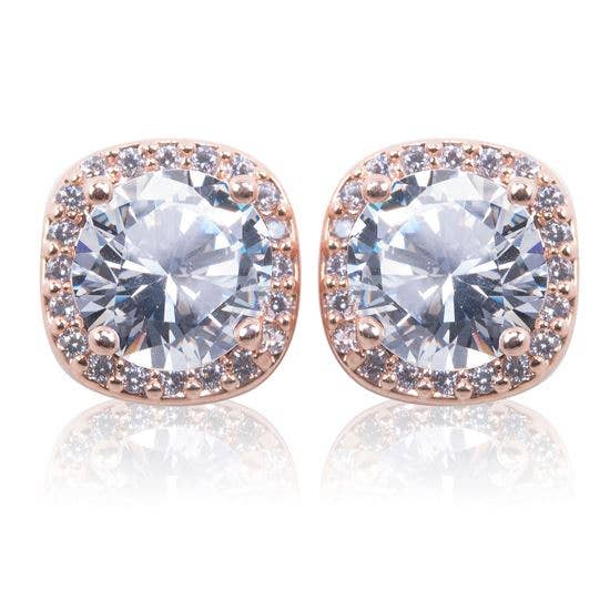 K242 Square Halo Stud Earrings - Rose Gold
