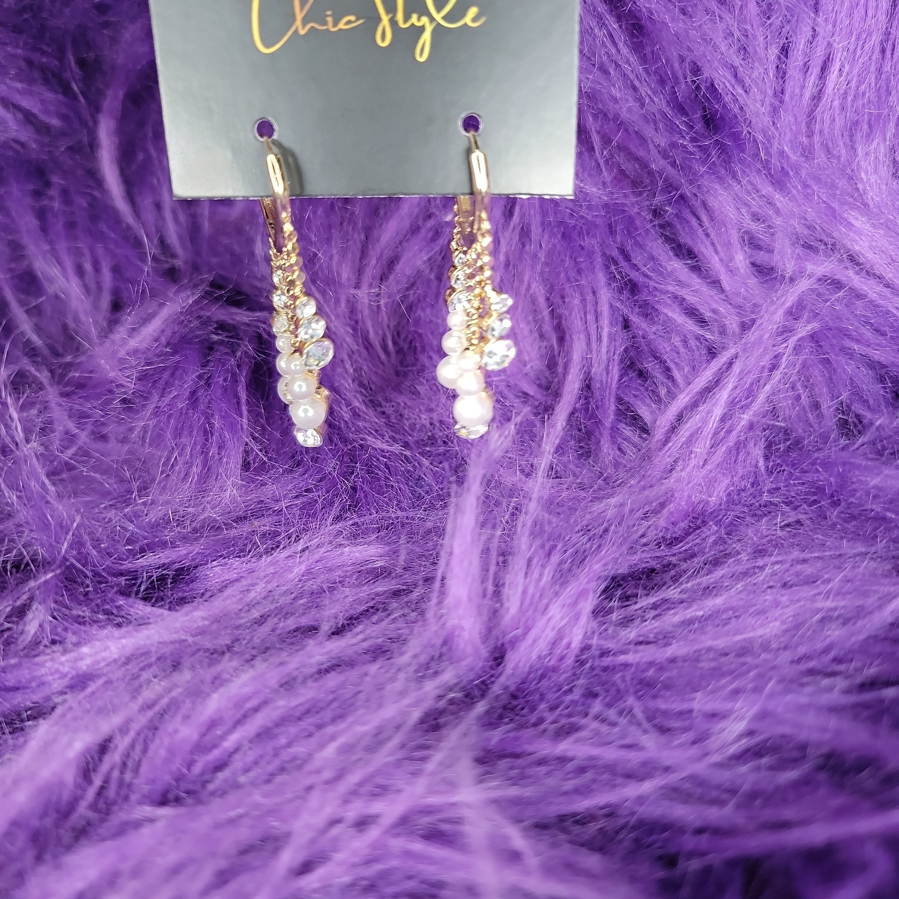 Elegant Pearl and Rhinestone Tassel Earrings 7054
