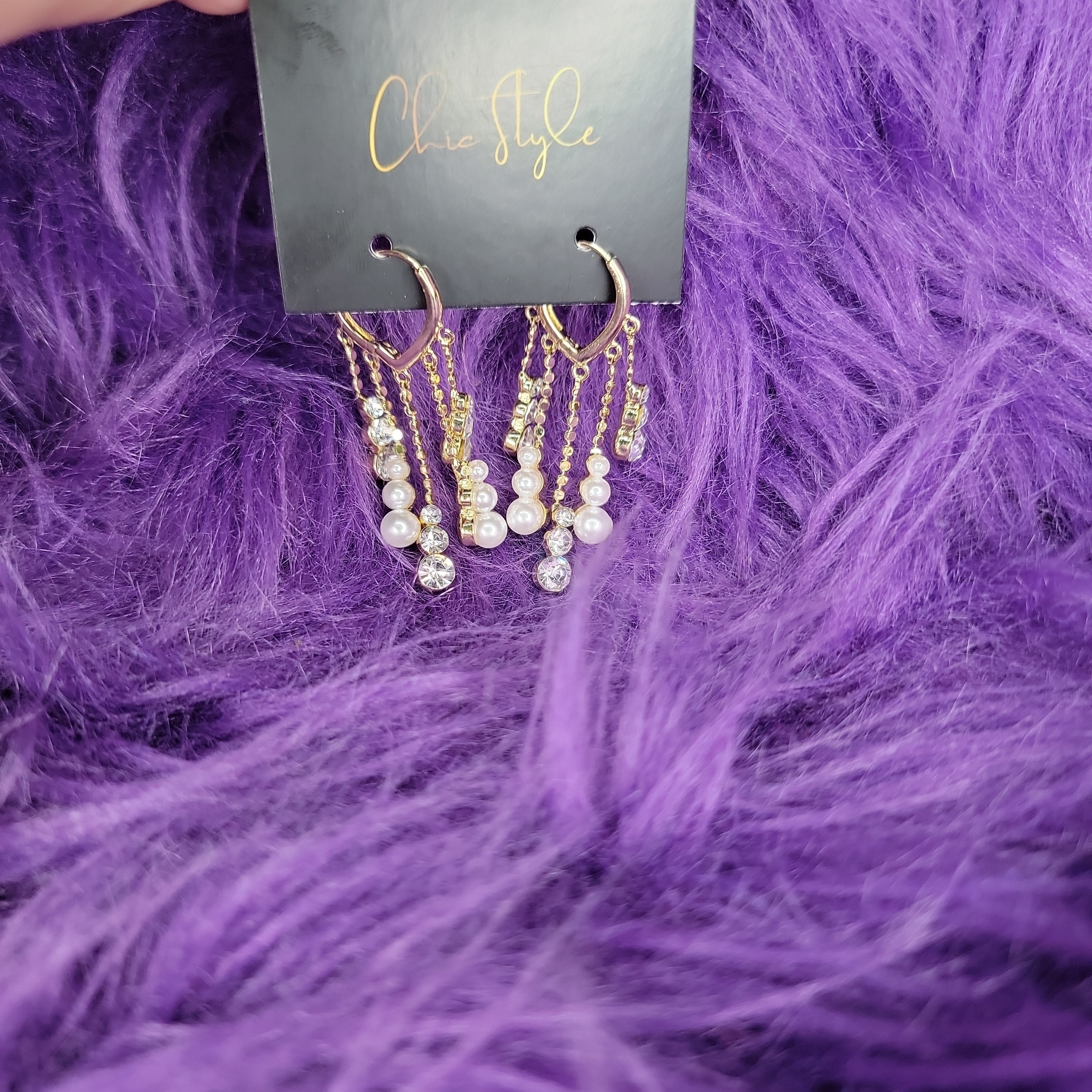 Elegant Pearl and Rhinestone Tassel Earrings 7054
