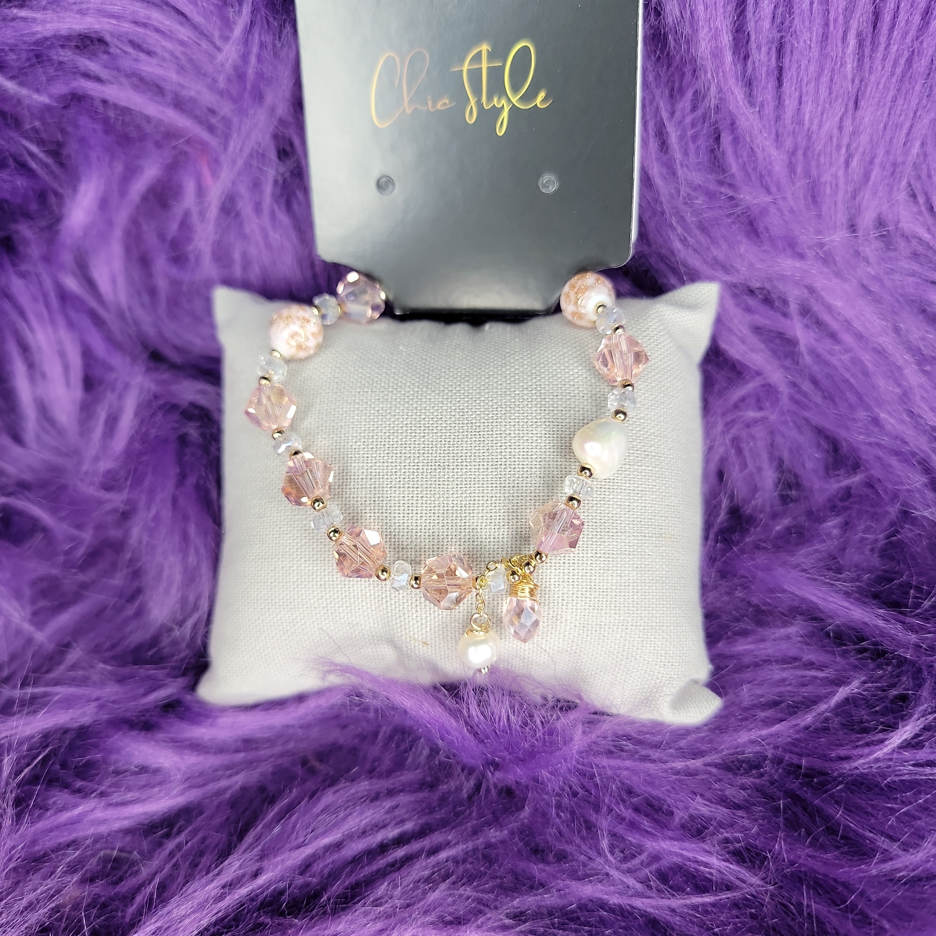 Freshwater Pearl and Pink Crystal Bracelet 7029