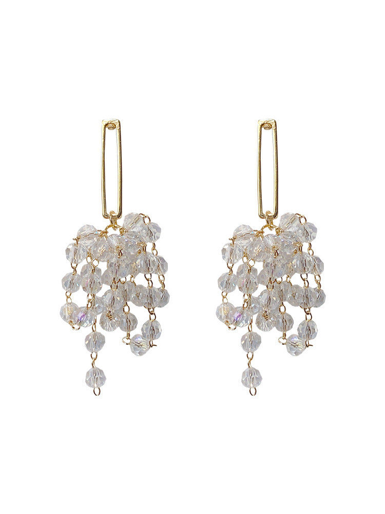 Gold earrings with clear crystal beads 7046