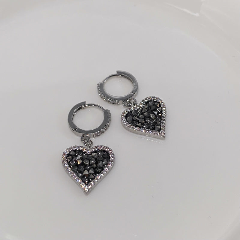 Crystal Black Heart Drop Earrings 7071