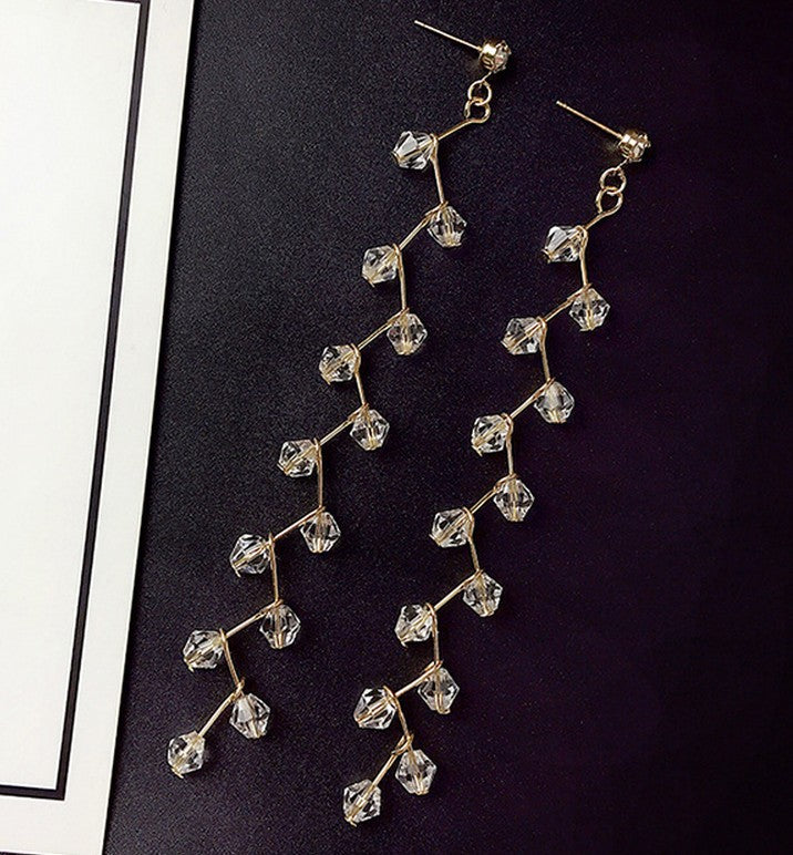 Crystal Beaded Rhinestone Tassel earrings 7116