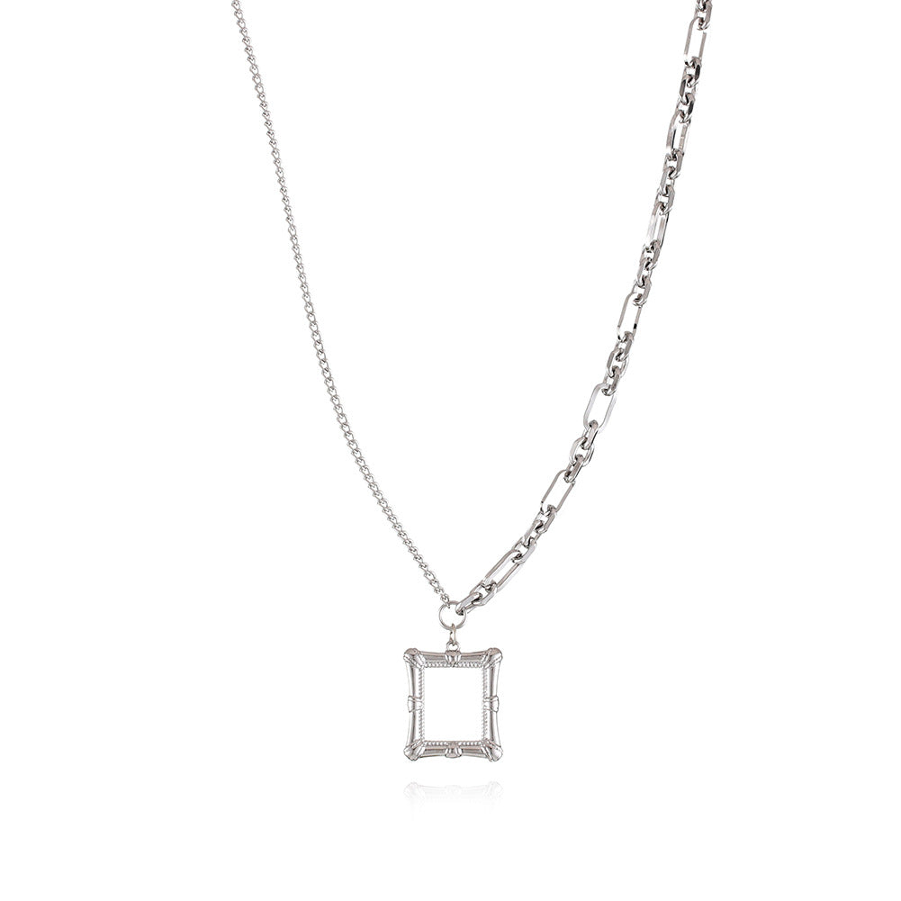 Silver Square Pendant Necklace 7117