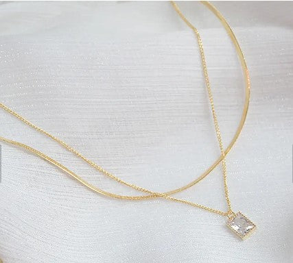 Dual Strand Necklace with square pendant