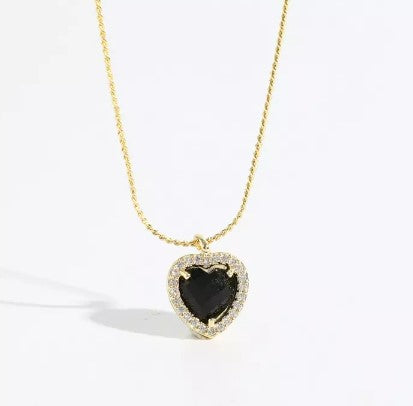 Blue Heart Gemstone Wrapped in CZ Pendant Necklace 7216